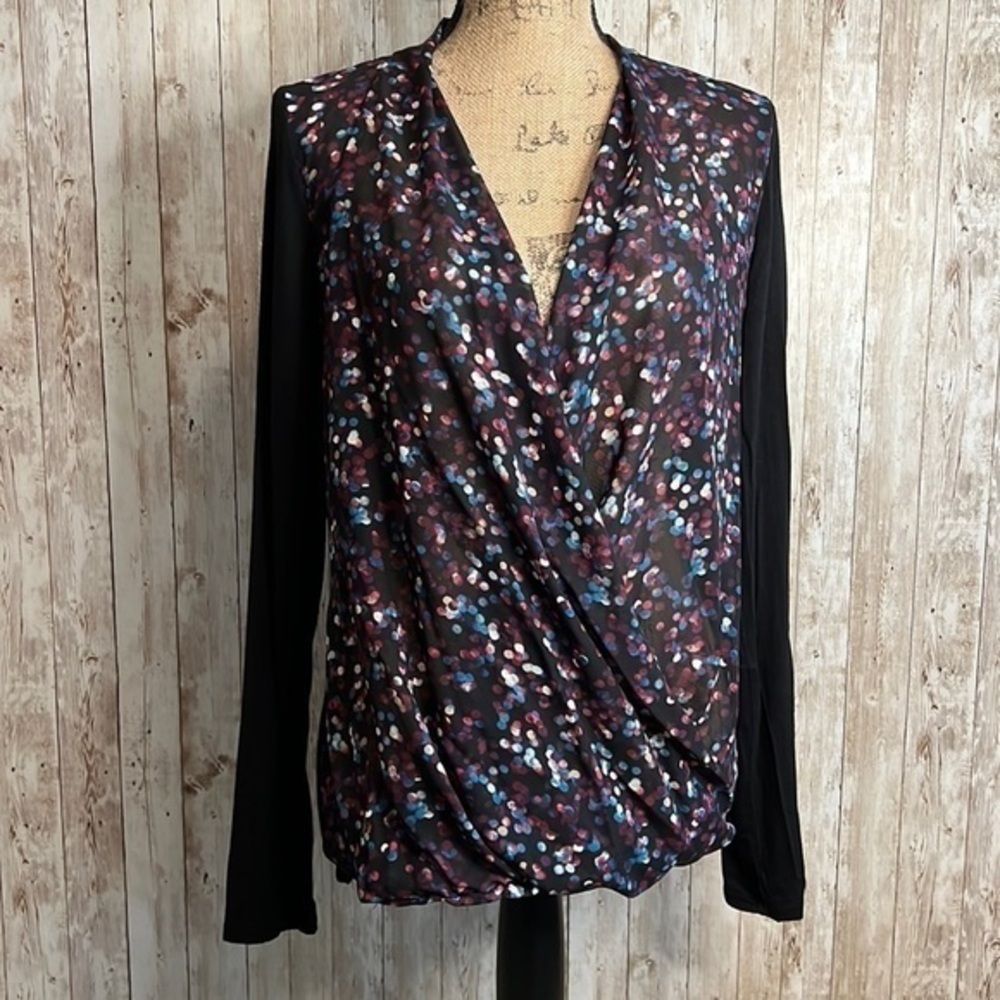 🌖 Maurices Polka Dot Wrap Sheer Front Long Sleeve Blouse